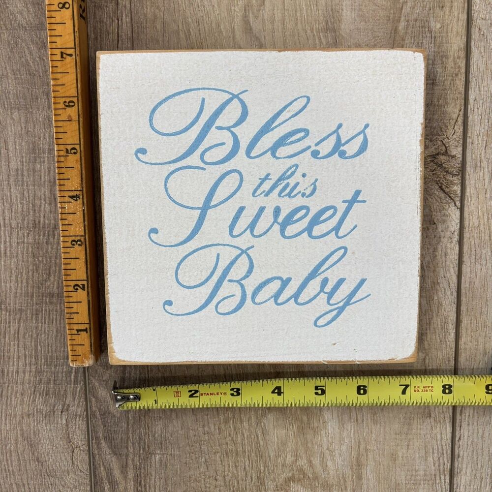 Sawdust City Bless This Sweet Baby Wood Blue Nursery Decor Cottagecore Country - Picture 7 of 7